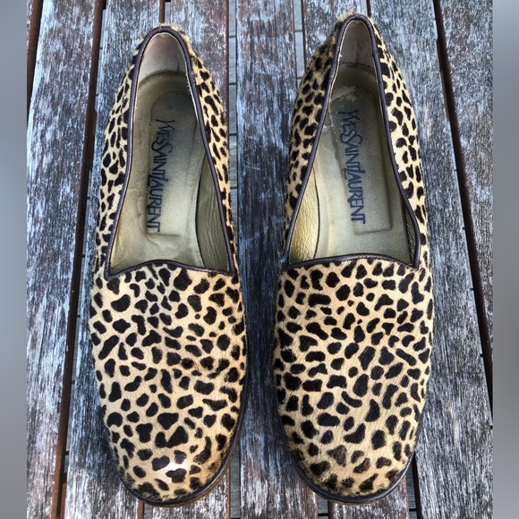 Yves Saint Laurent YSL Leopard Print Calf Hair Slip On Loafers Designer Italy 7M - Picture 9 of 17
